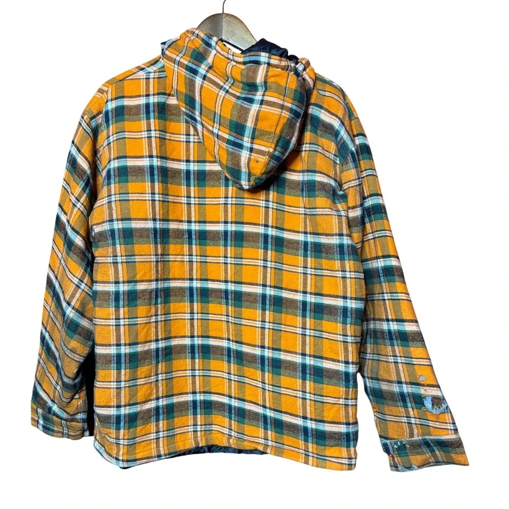 Hillbilly Flannel Co. Men NA Hooded Lined Orange Zip Up Jacket‎ Pocket Tee Shirt